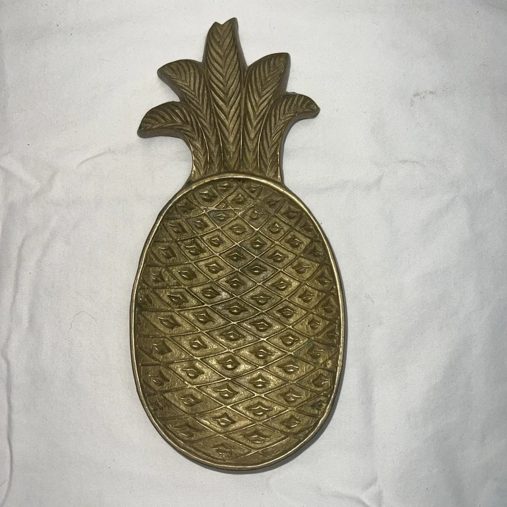 Vintage Brass Pineapple Trinket Dish 9 x 4 Jewelry Tray Catchall MCM Boho Decor